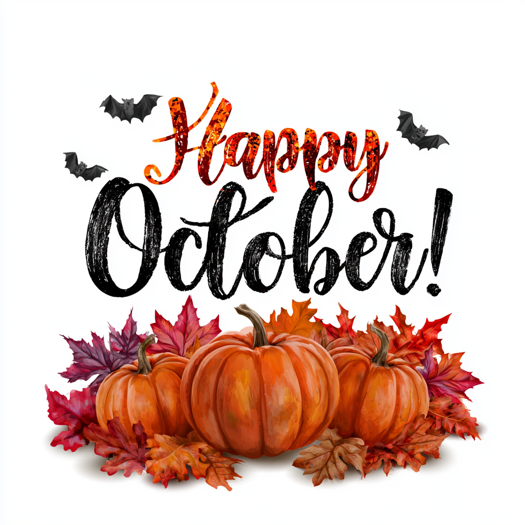 Colorful October lettering with pumpkins autu, october clipart