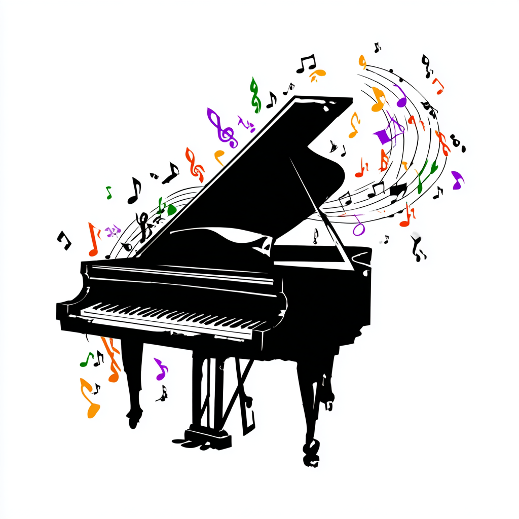 Piano keys with colorful music notes clean vect, piano clipart