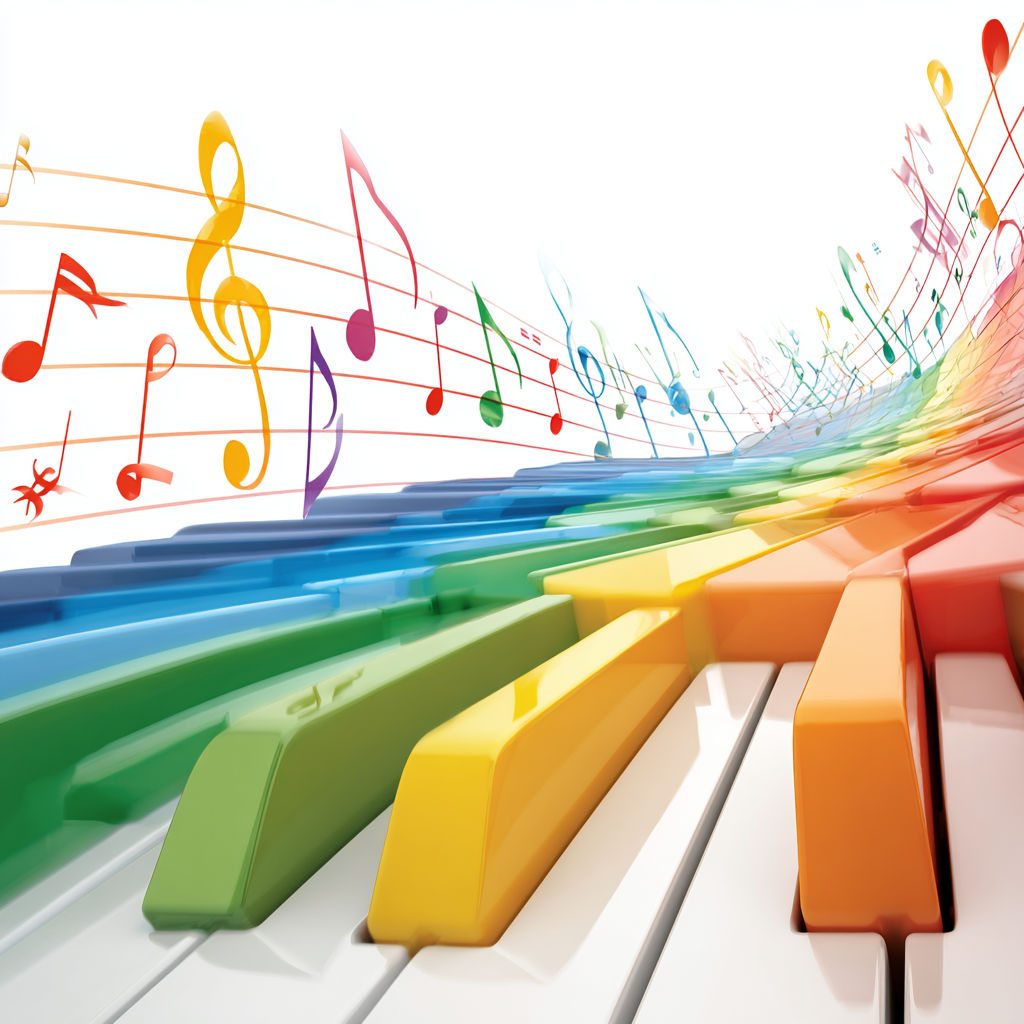 Piano keys with colorful music notes clean vect, piano clipart