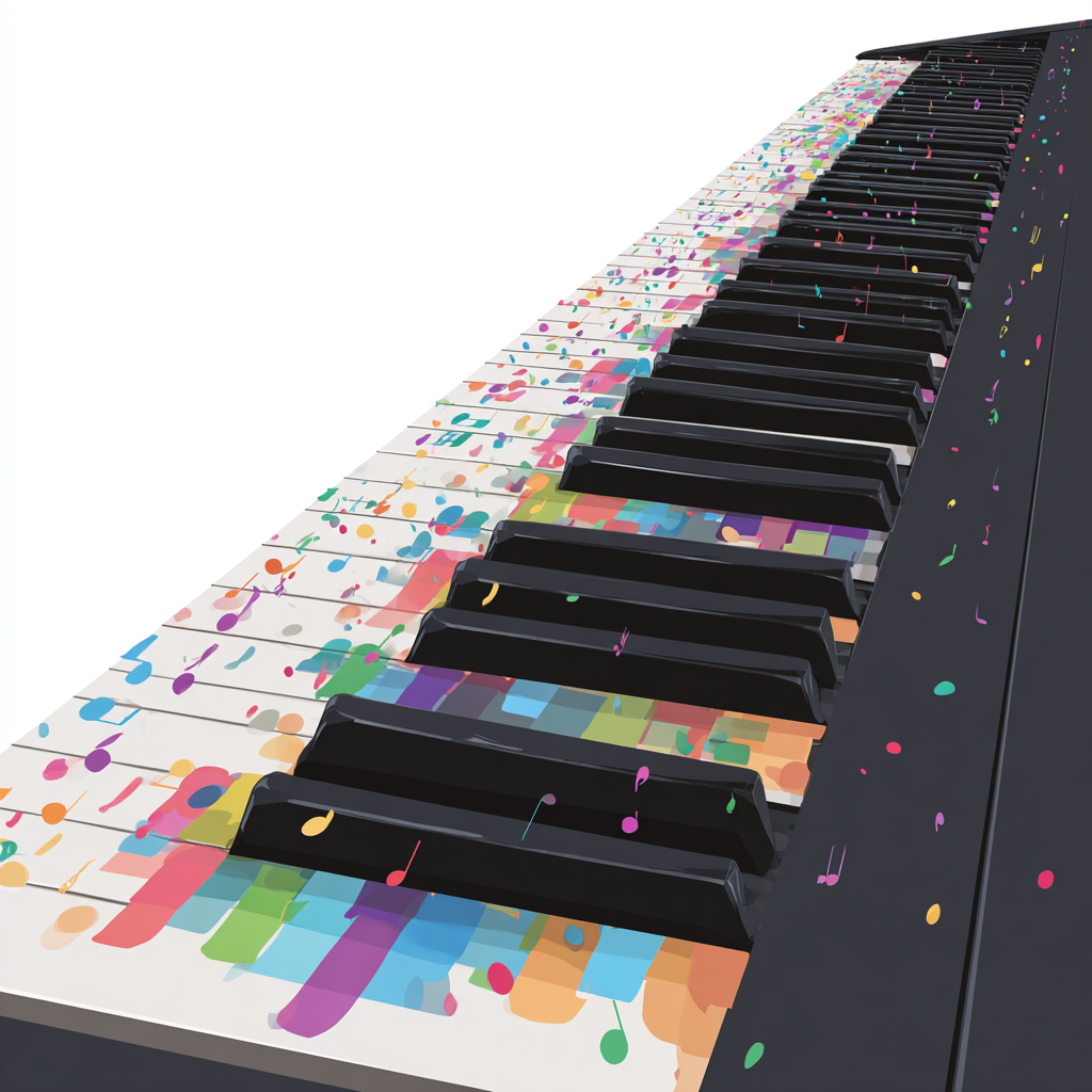 Piano keys with colorful music notes clean vect, piano clipart