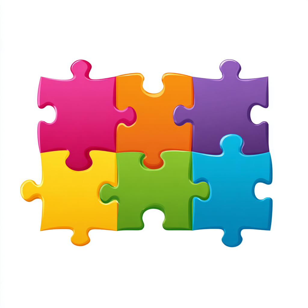 Colorful jigsaw puzzle pieces connected togeth, puzzle clipart