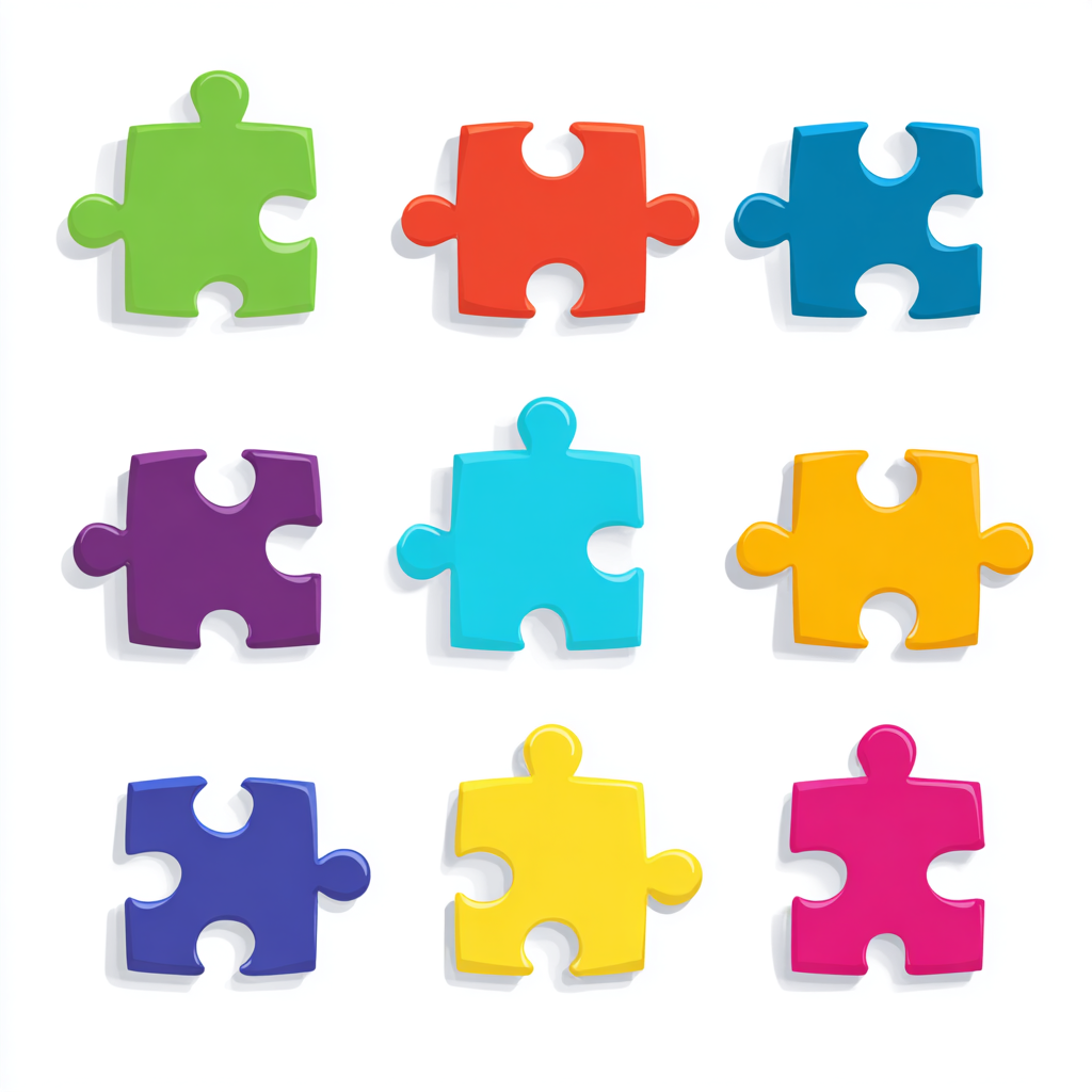 Jigsaw puzzle piece set with bright colors fla, puzzle clipart