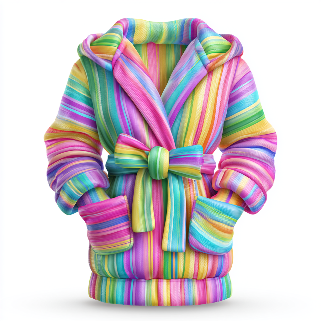 Colorful striped bathrobe with pockets and belt, robe clipart