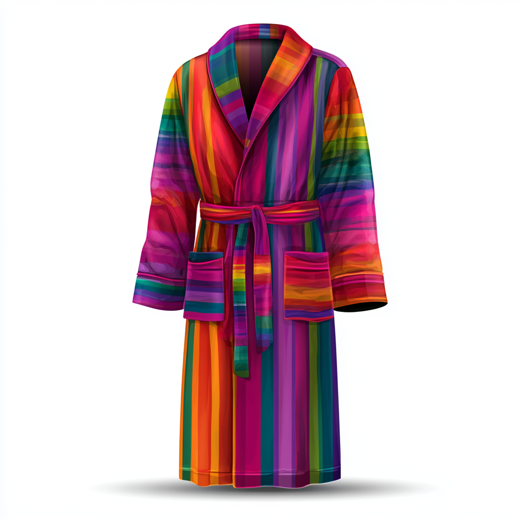 Colorful striped bathrobe with pockets and belt, robe clipart