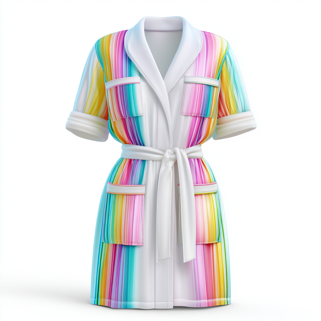 Colorful striped bathrobe with pockets and belt, robe clipart