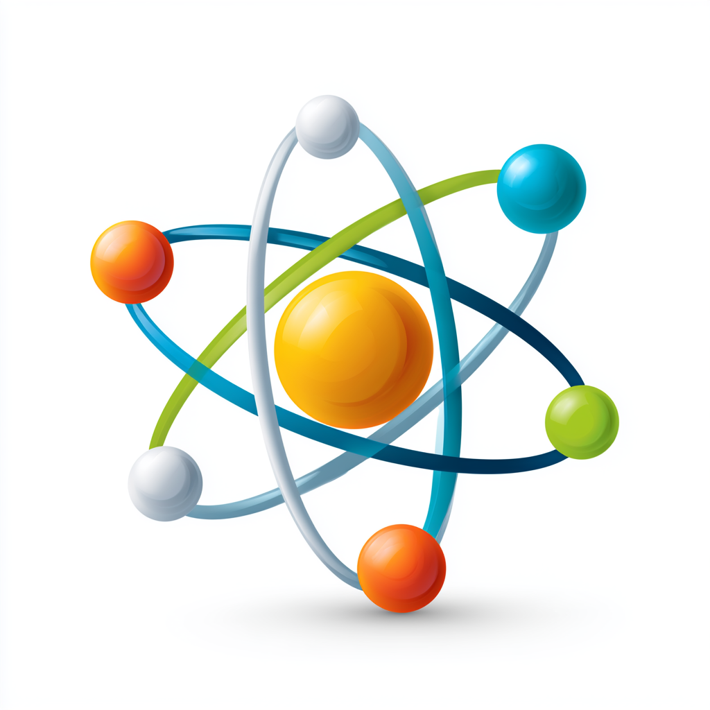 Atom symbol with colorful orbiting electrons, science clipart