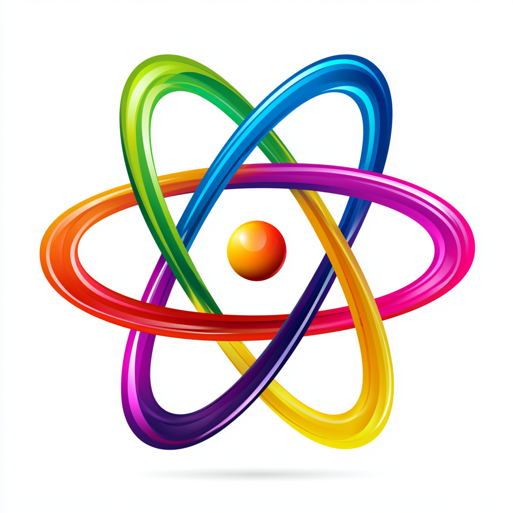 Atom symbol with colorful orbiting electrons, science clipart