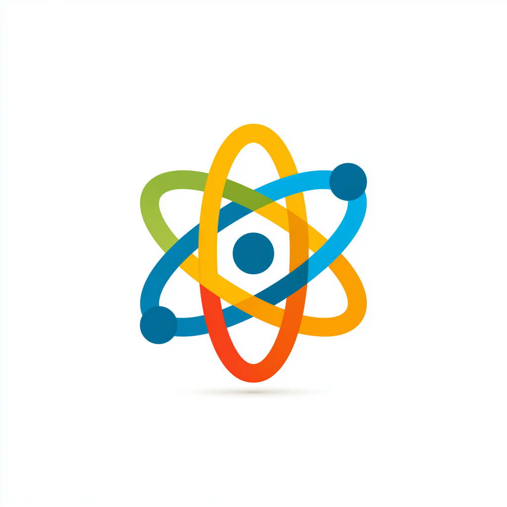 Atom symbol with colorful orbiting electrons, science clipart
