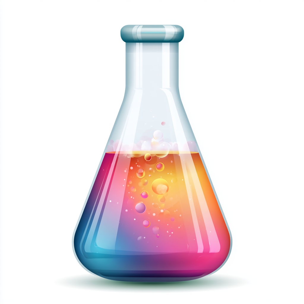 Colorful laboratory flask with bubbling liqui, science clipart