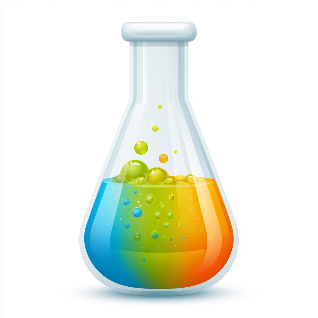 Colorful laboratory flask with bubbling liqui, science clipart