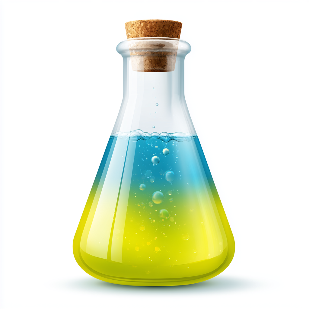 Colorful laboratory flask with bubbling liqui, science clipart