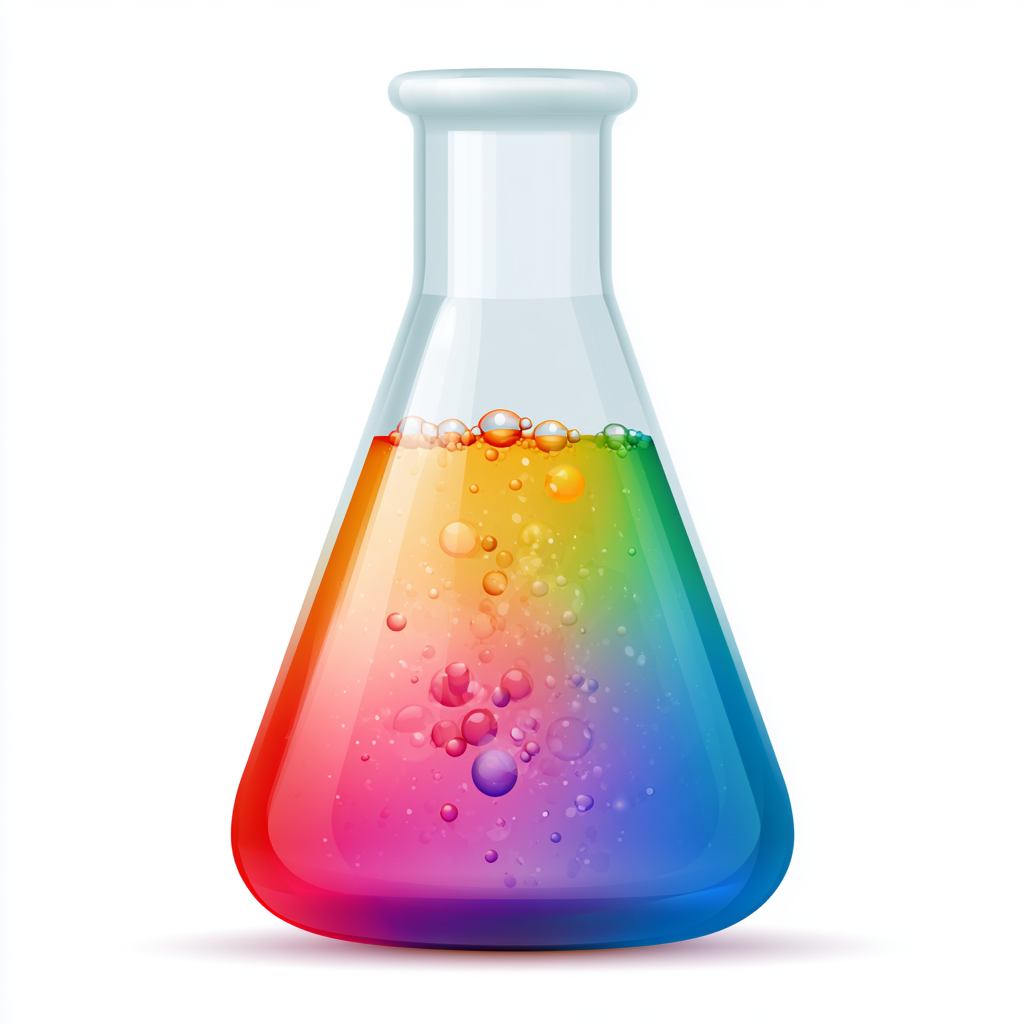 Colorful laboratory flask with bubbling liqui, science clipart