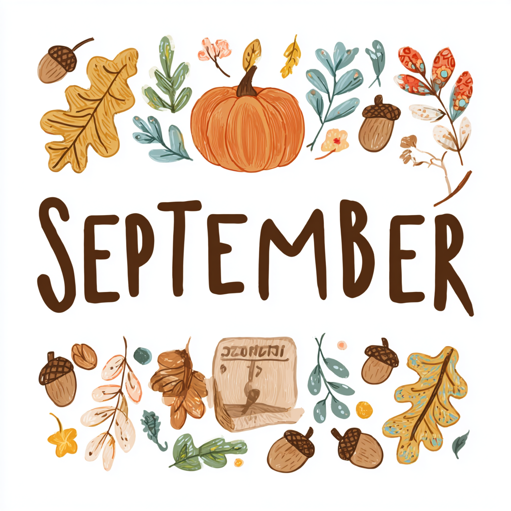 September month word art with pumpkins acor, september clipart