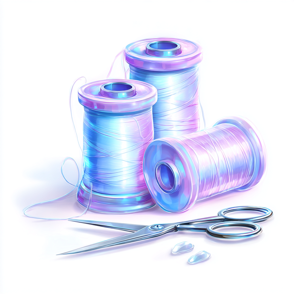 Colorful thread spools with needle and scissor, sewing clipart