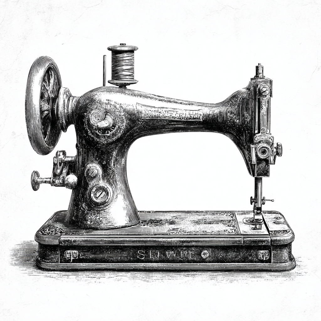 Vintage sewing machine black and white simple, sewing clipart