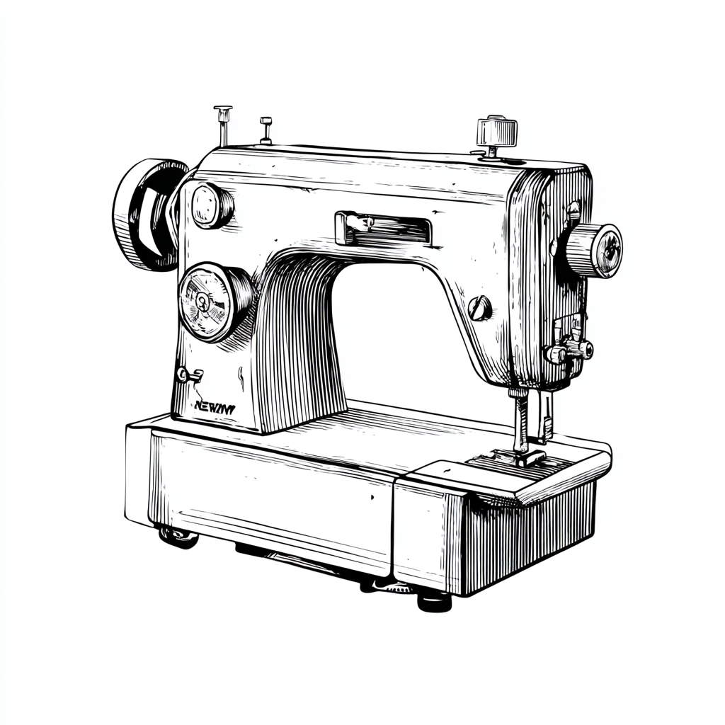 Vintage sewing machine black and white simple, sewing clipart