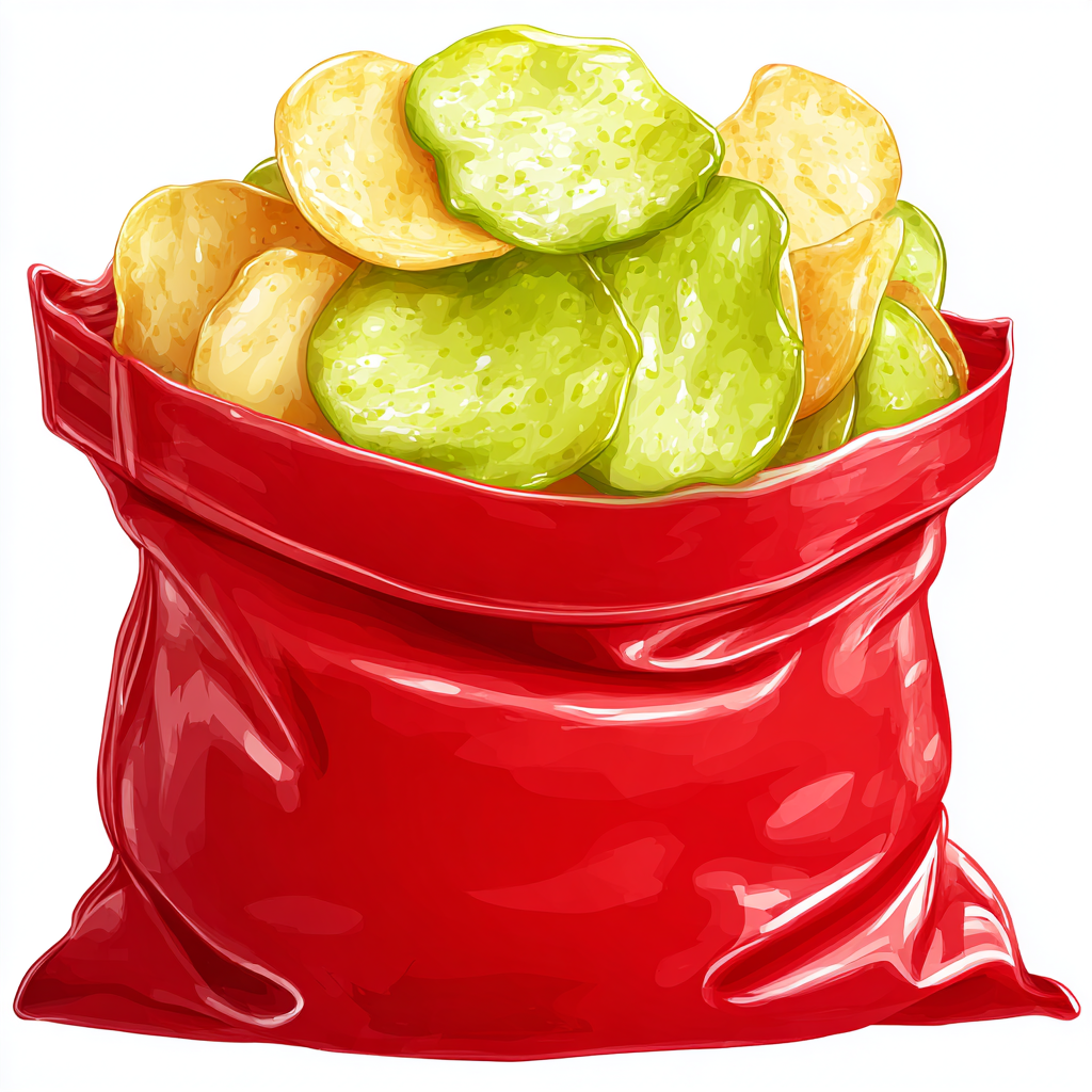 Colorful snack bag with chips clean cartoon vec, snack clipart
