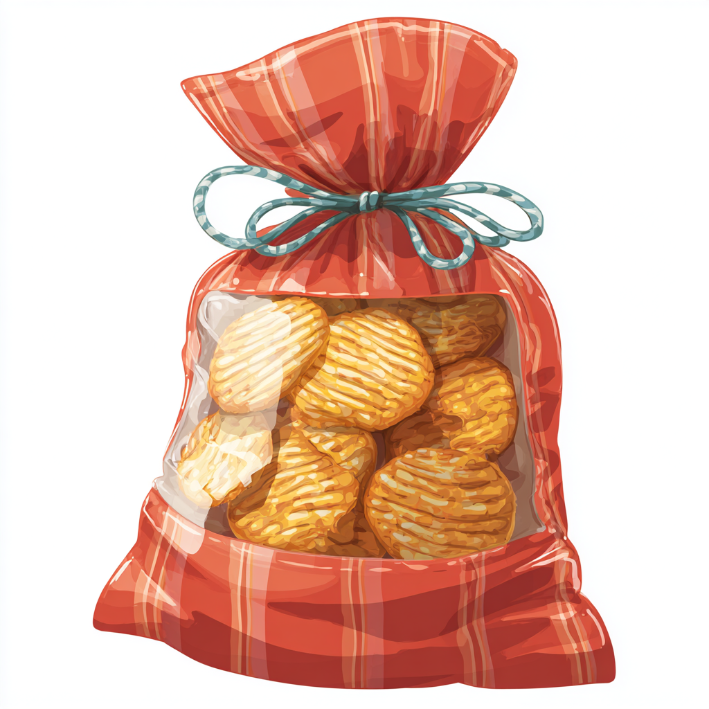 Colorful snack bag with chips clean cartoon vec, snack clipart