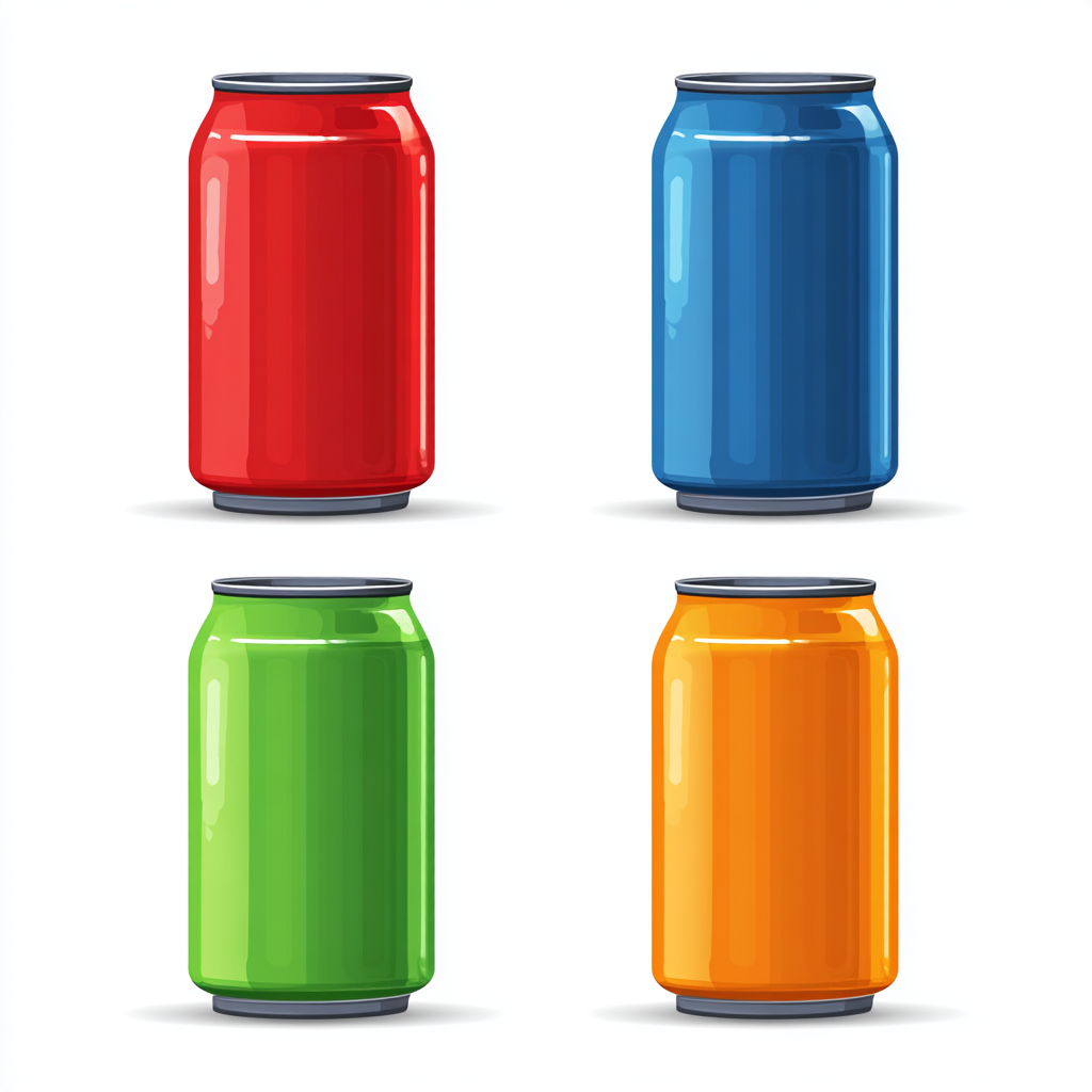 Colorful soda cans set in red blue green and ora, soda clipart