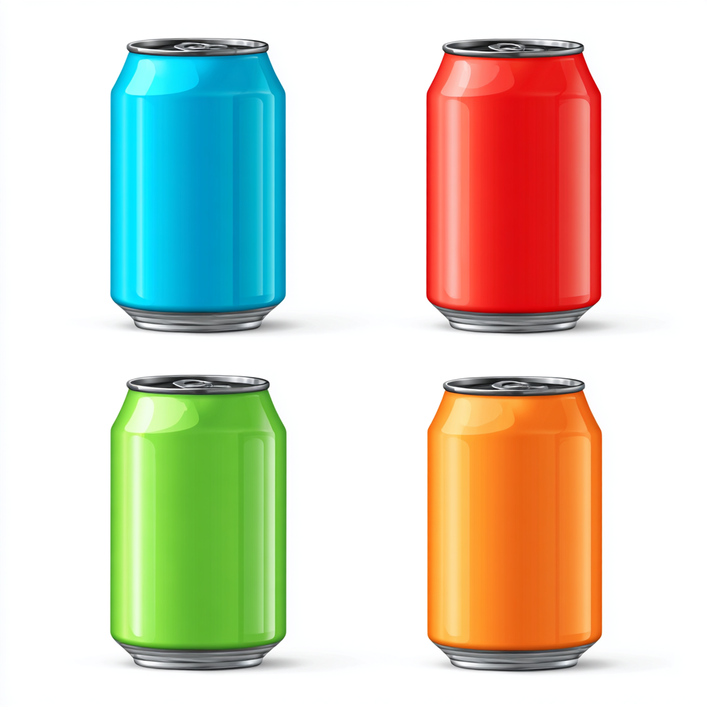 Colorful soda cans set in red blue green and ora, soda clipart