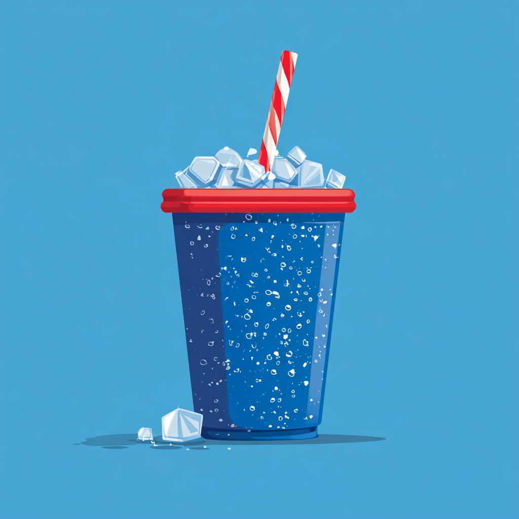 Fountain soda cup with lid straw and ice cubes, soda clipart