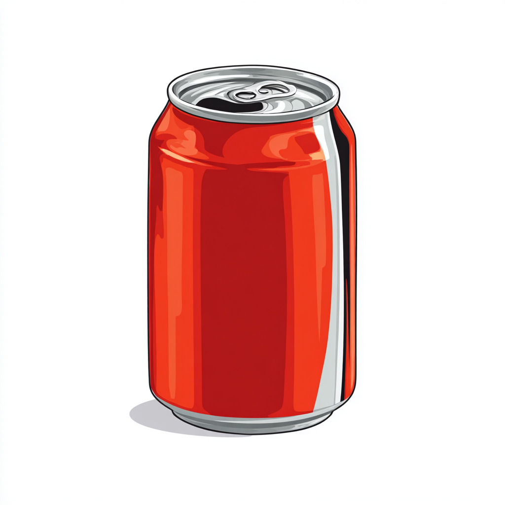 Generic soft drink can with silver top and red, soda clipart