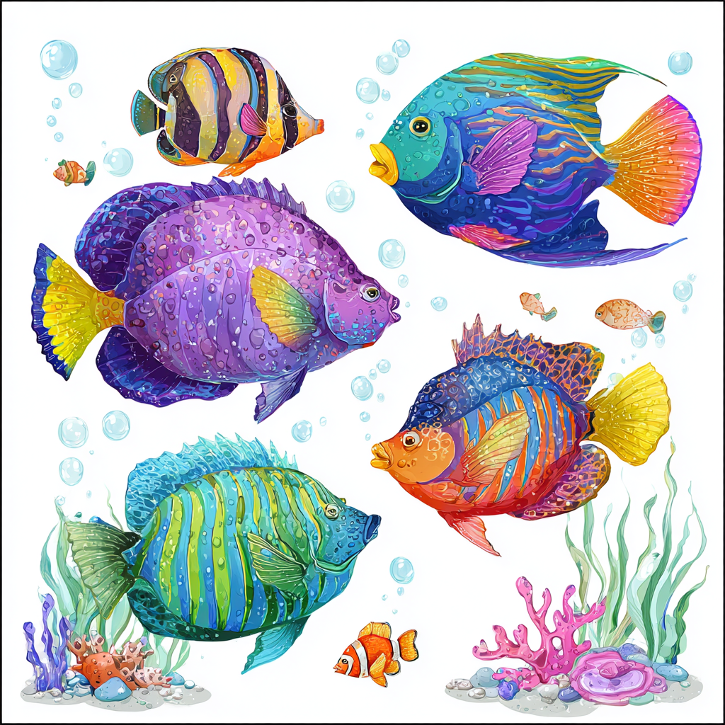 Colorful tropical fish swimming underwa, swimming fish clipart