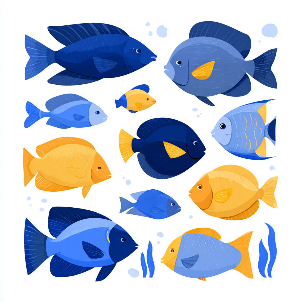 School of small colorful fish swimming, swimming fish clipart