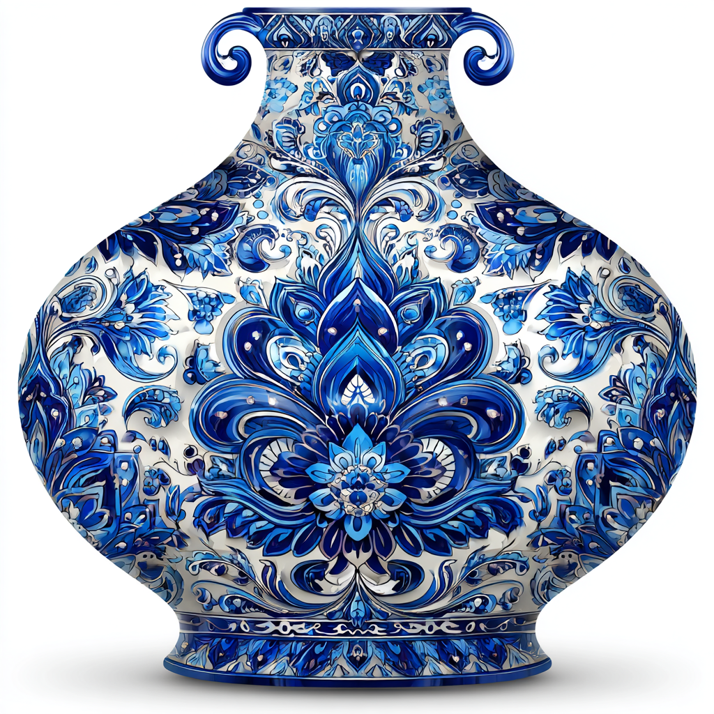 Blue decorative vase with simple floral pattern, vase clipart
