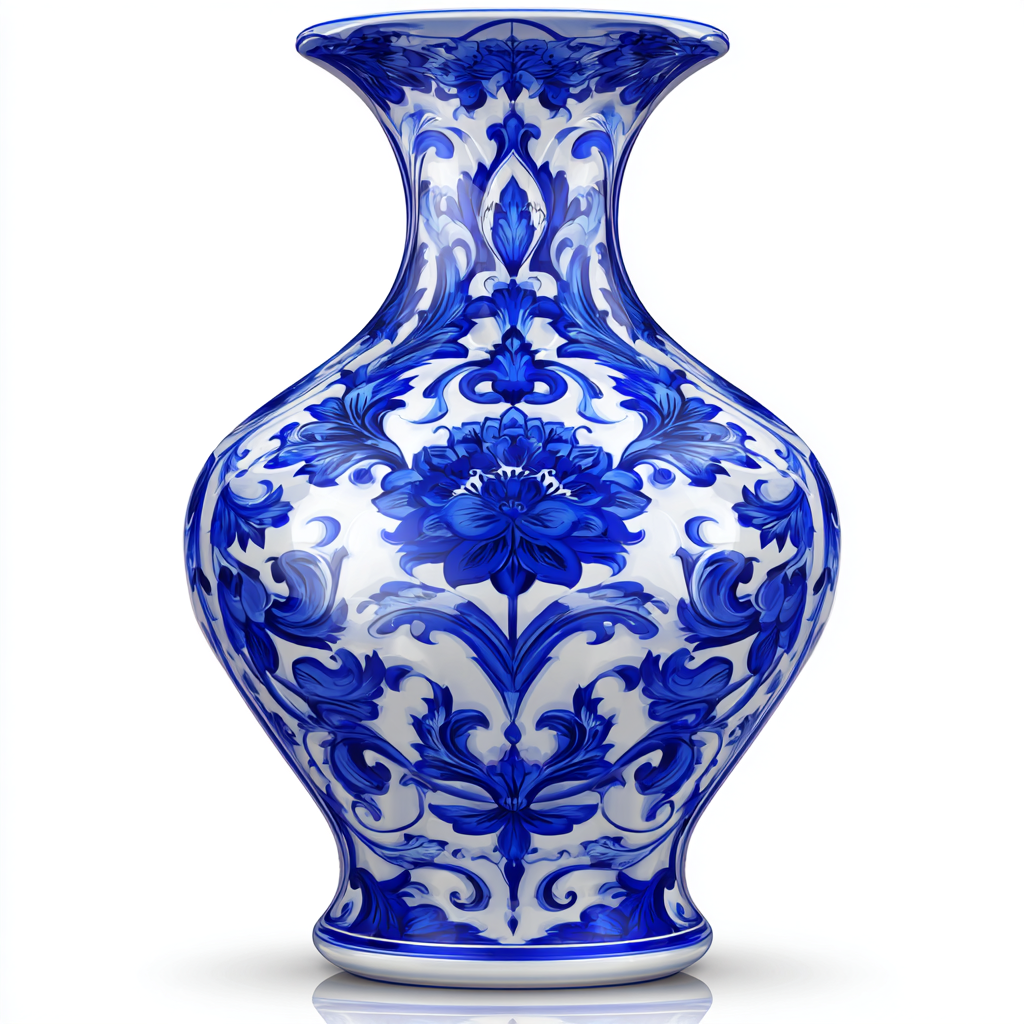 Blue decorative vase with simple floral pattern, vase clipart