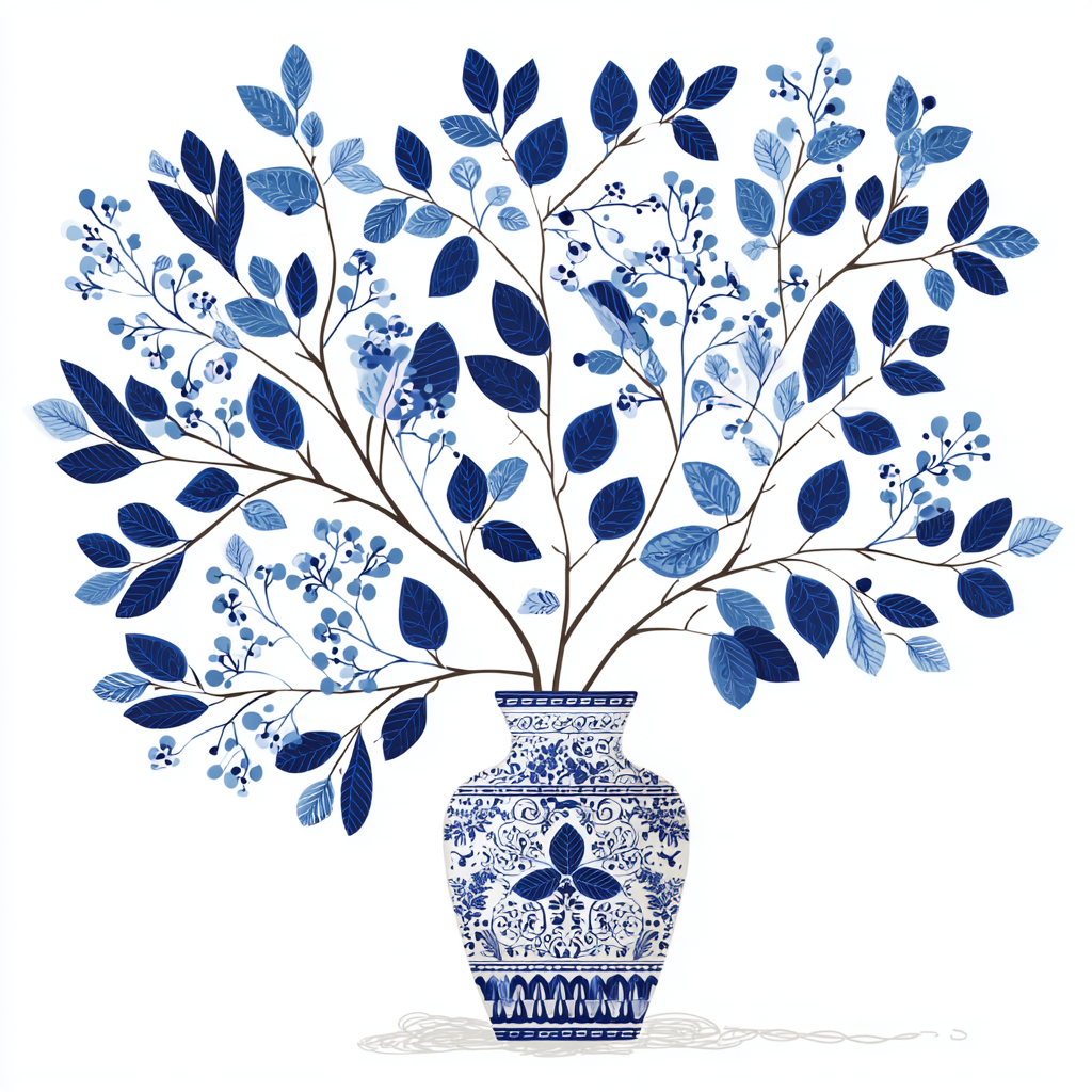Blue decorative vase with simple floral pattern, vase clipart