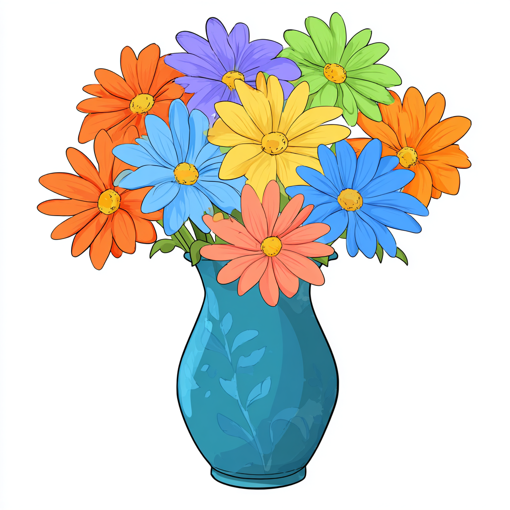 Colorful flower vase with bright flowers decorat, vase clipart