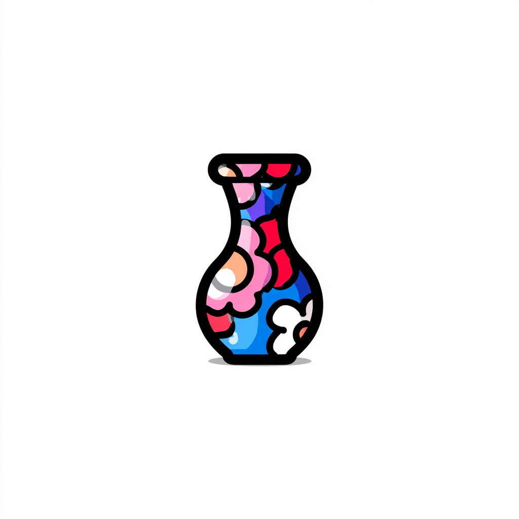 Colorful flower vase with bright flowers decorat, vase clipart