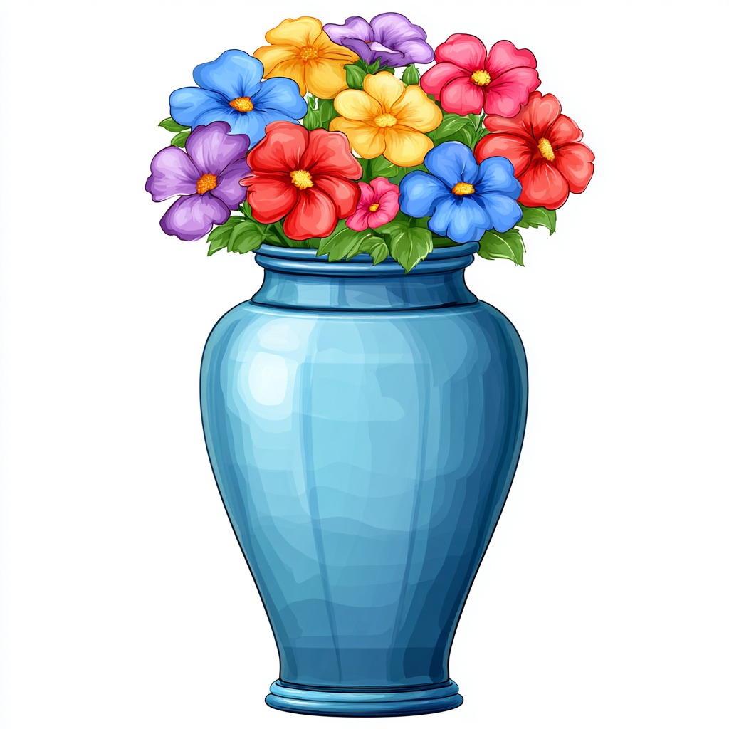 Flower vase with colorful flowers clean cartoon, vase clipart