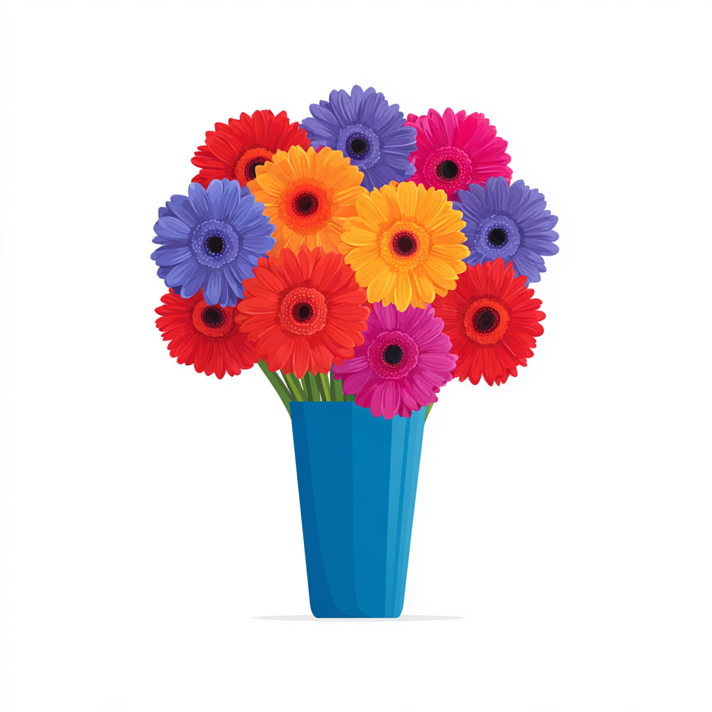 Flower vase with colorful flowers clean cartoon, vase clipart