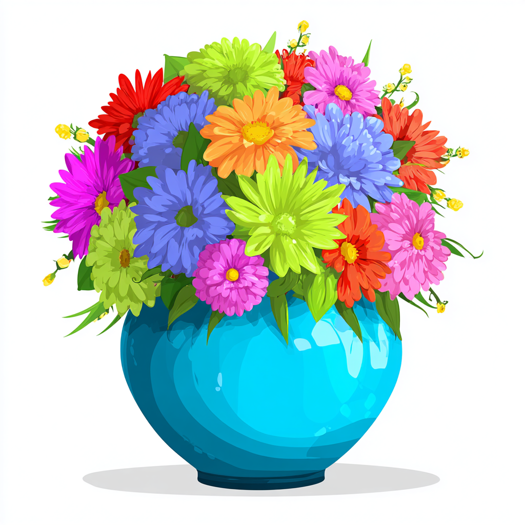 Flower vase with colorful flowers clean cartoon, vase clipart