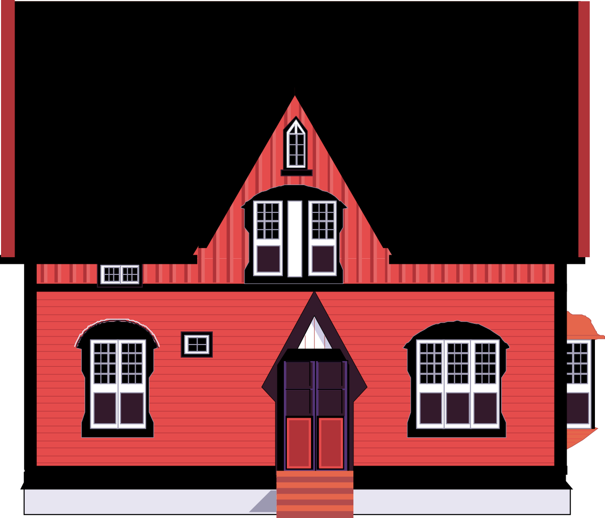 Red House with Black Roof and Windows Clipart - Vibrant Home Illustration