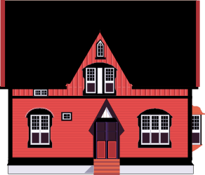 Red House with Black Roof and Windows Clipart - Vibrant Home Illustration