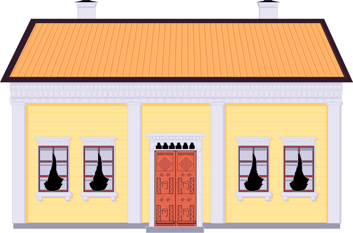a yellow house with a cat on the front door clip art png transparent Cat at the Front Door of a Yellow House Clipart