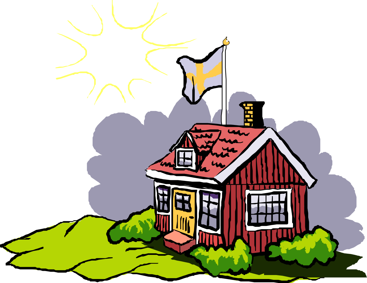 House with Flag Clipart: Charming Home Icon with Vibrant Flag Design