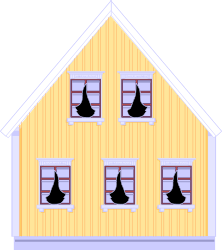 Cat by the House with Three Windows Clipart