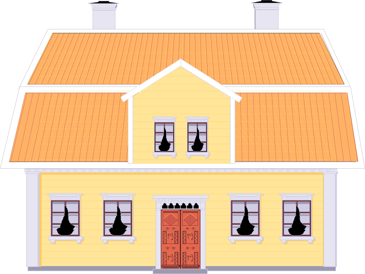 Yellow House with Cat on Roof - Whimsical Clipart for Your Projects