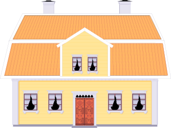 Yellow House with Cat on Roof - Whimsical Clipart for Your Projects