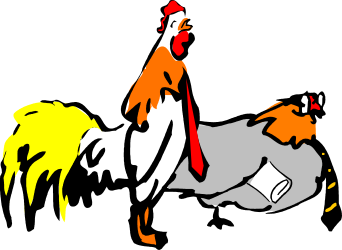 Rooster in Red Tie and Yellow Chicken Clipart