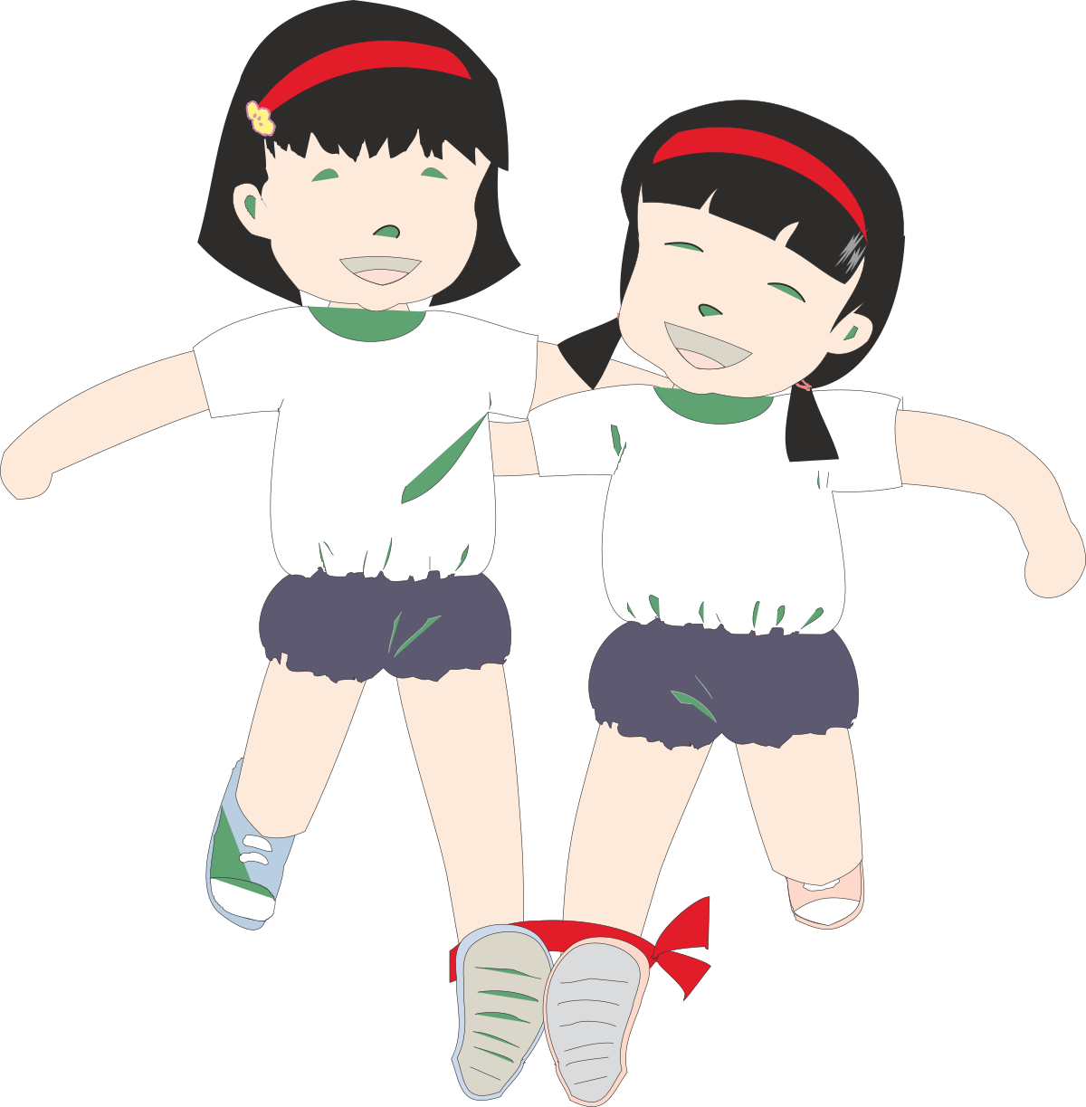 two girls in shorts and white shirts are standing together clip art png transparent Two Girls in Shorts and White Shirts Clipart