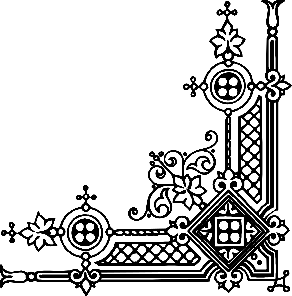 Letter L Clipart - Stylish Black and White Borders and Corners