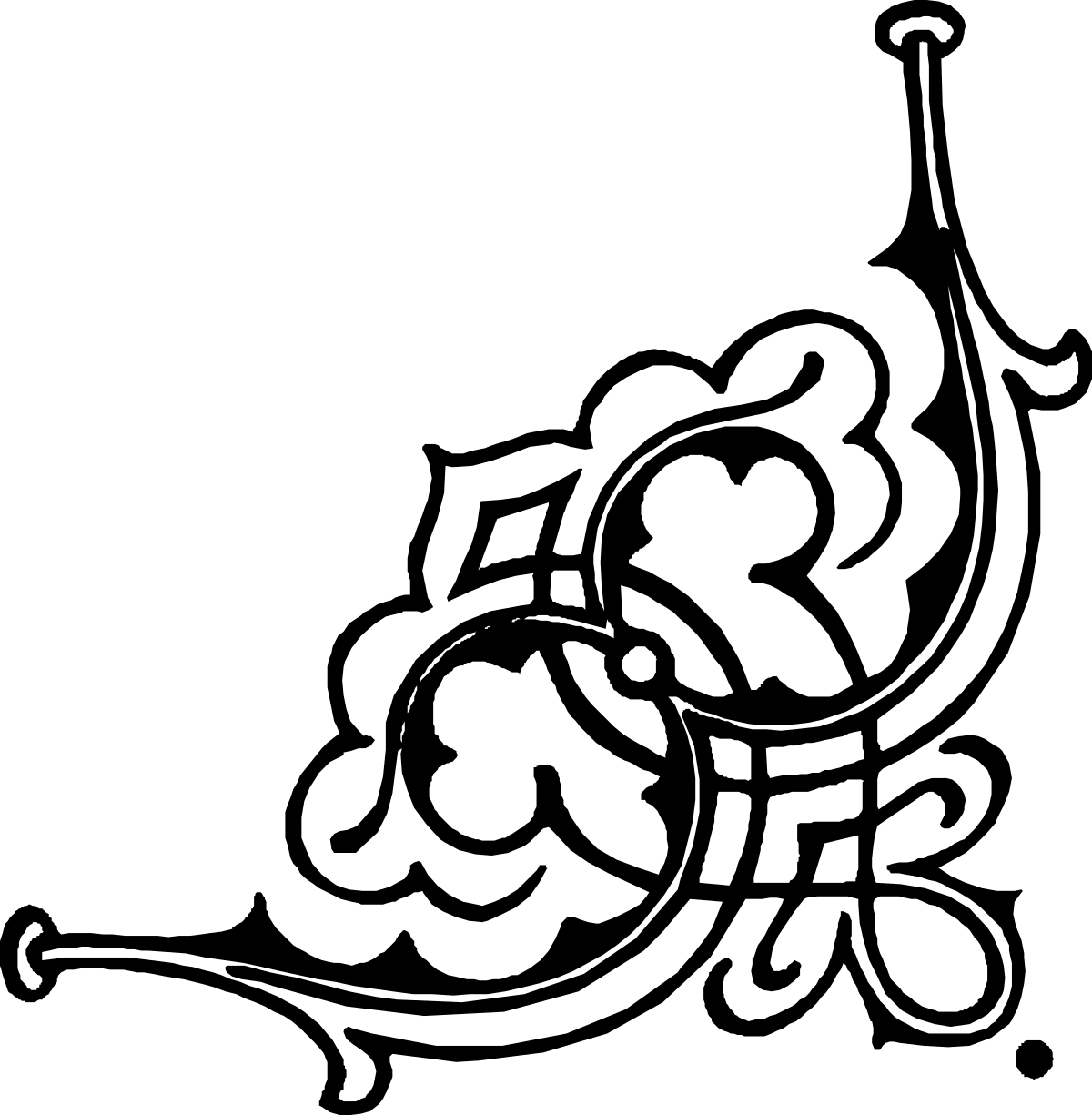 Black and White Silhouette of a Man with Steel Design Borders and Corners Clipart
