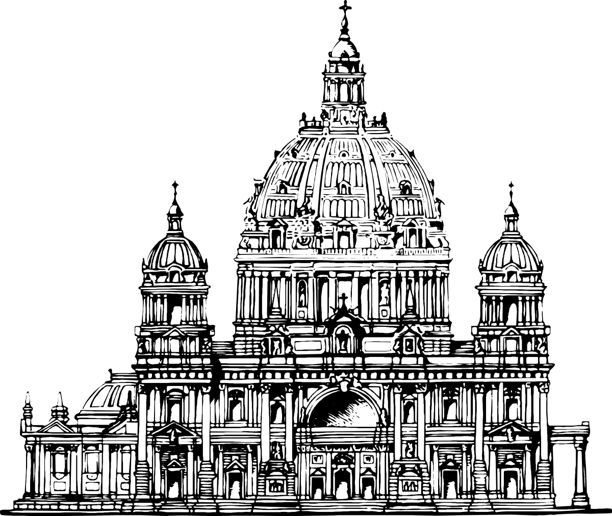 Black and White Cathedral Clipart Illustration