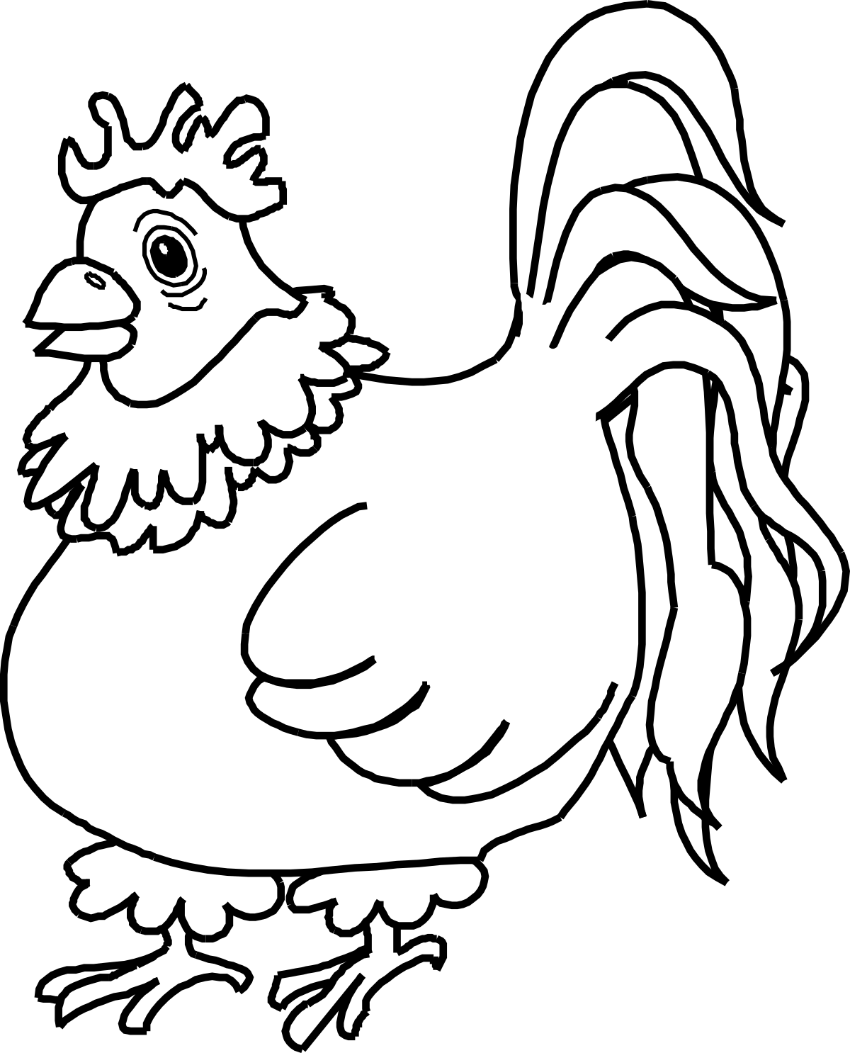 Black and White Rooster with Crown Clipart - Majestic Farm Animal