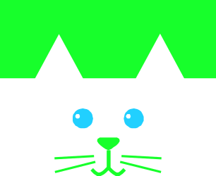 Black Cat with Blue Eyes on Green Background - Vibrant Clipart
